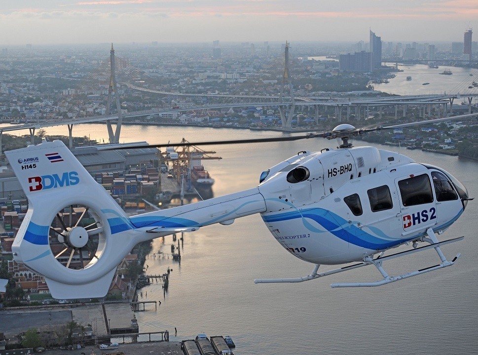 An Airbus H145 flying above Bangkok