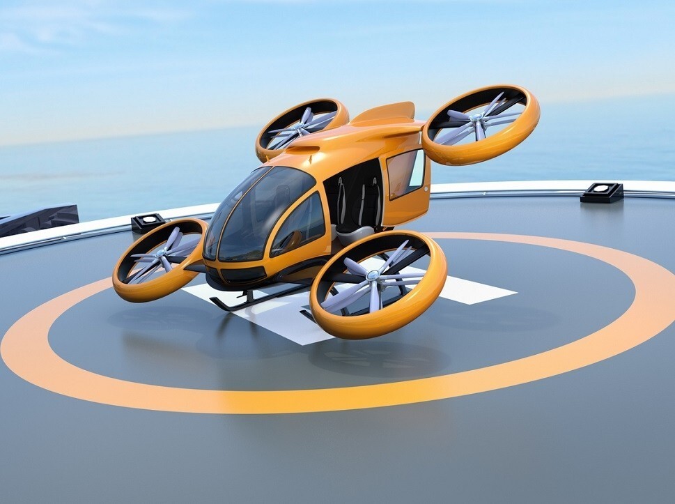 A rendering of an eVTOL using a vertiport