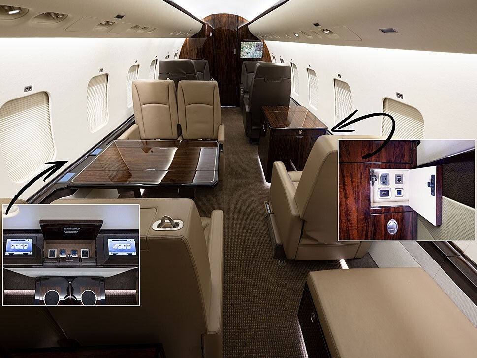 USB-Outlets installed in a Bombardier Global Express Jet