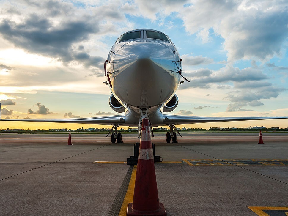 Private Gulfstream jet front view