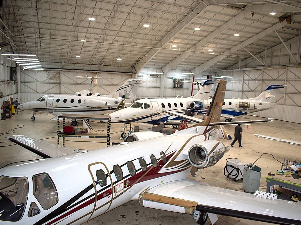 Busy maintenance hangar at Central Flying Services